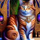 Orange Tabby Cat with Golden Jewelry in Mystical Setting