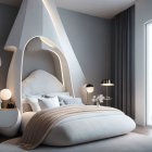 Modern Bedroom with Curved Bed Frame & Minimalist Decor