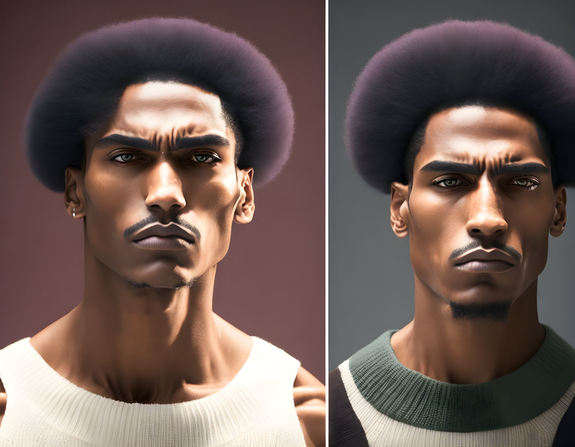 Man with Afro in Tank Top & Striped Sweater Art