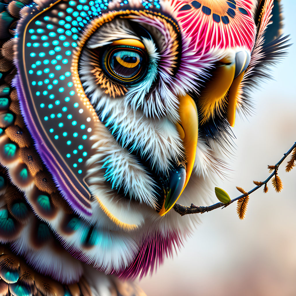 Colorful Stylized Owl Artwork with Detailed Patterns