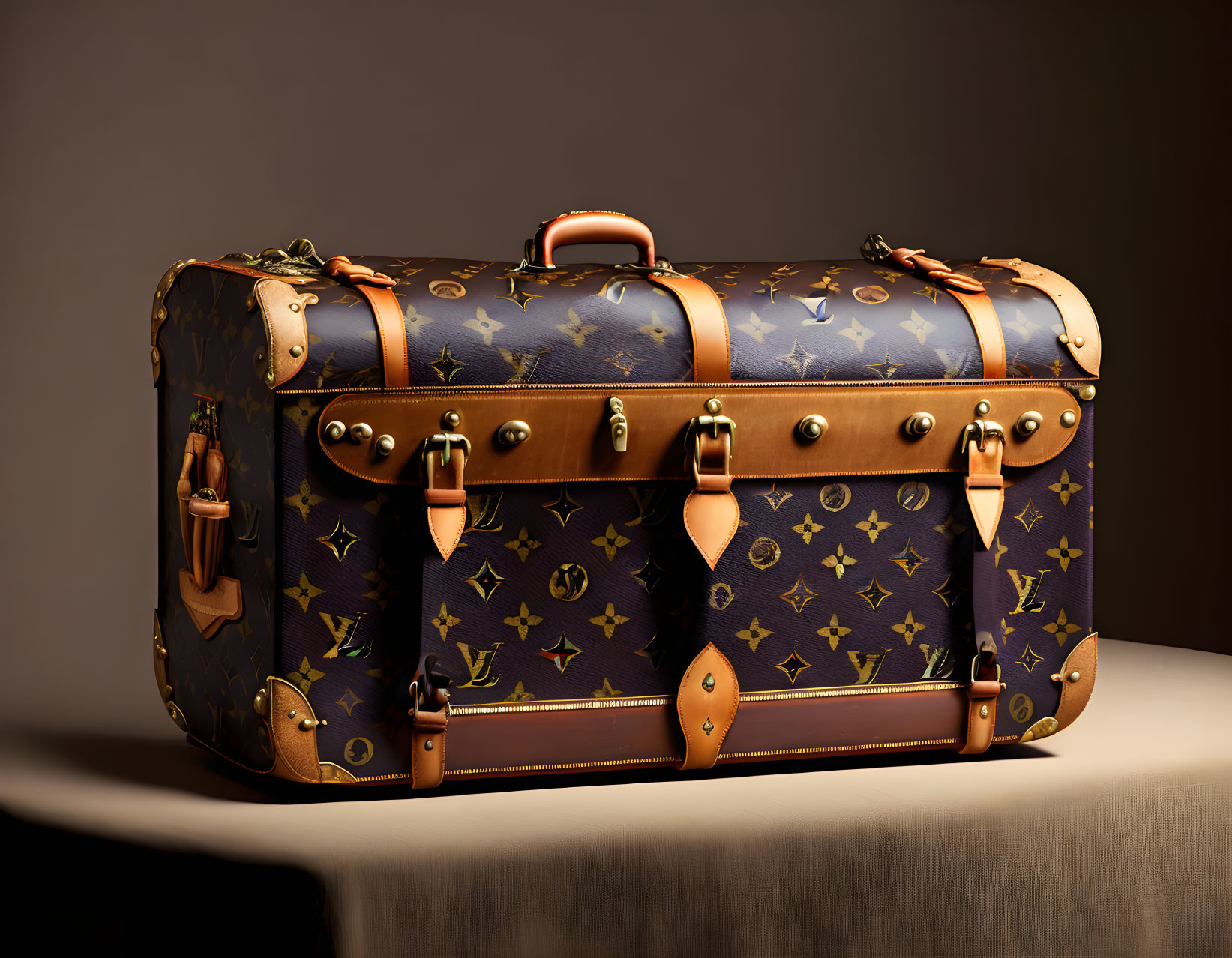 Iconic Monogram Print Luxury Designer Trunk with Leather Trim