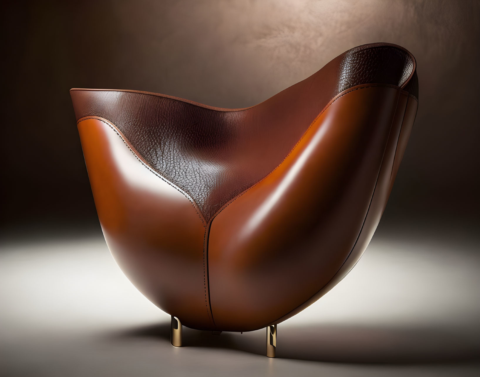 Modern Brown Leather Chair with Curved Design & Metallic Legs