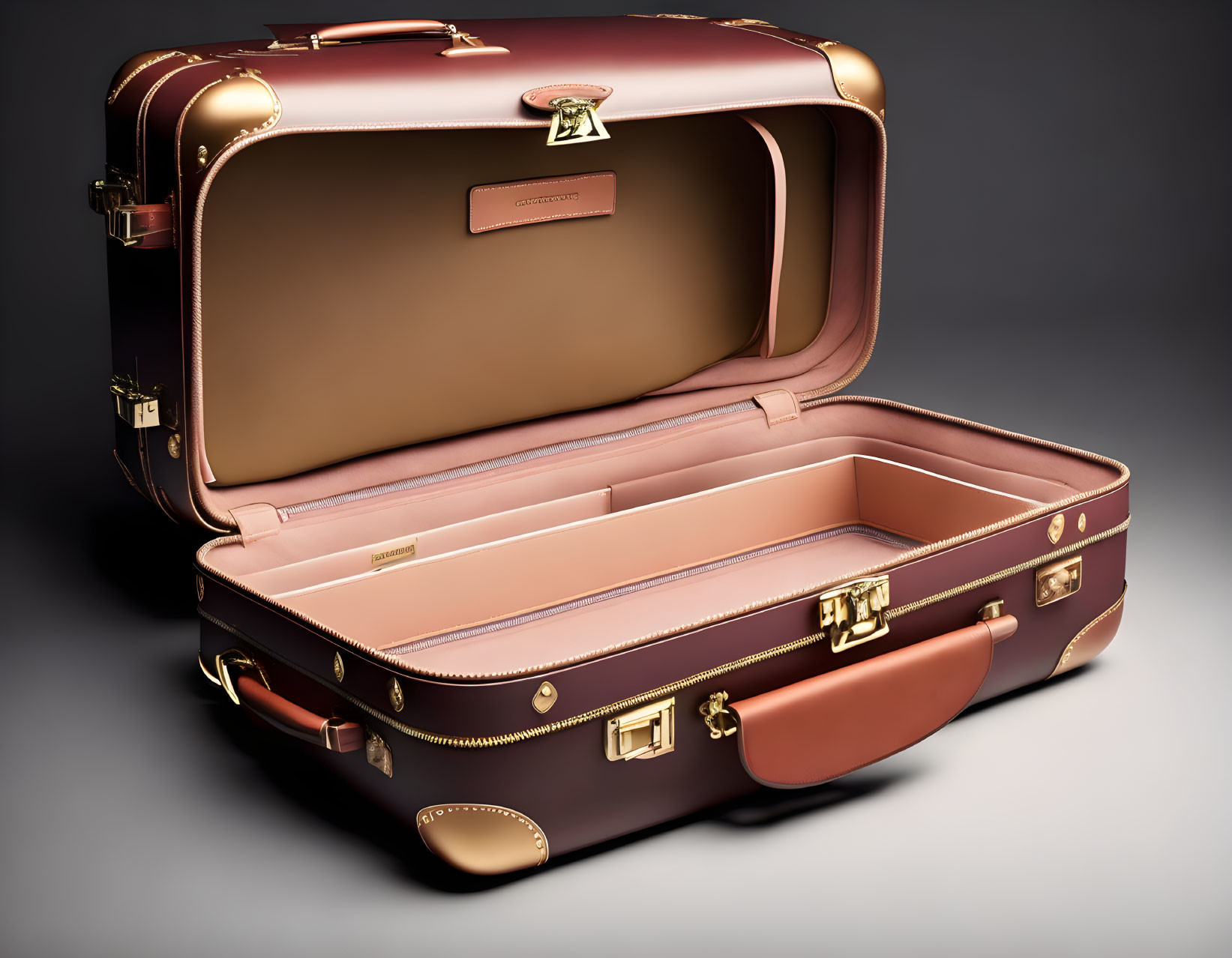 Brown Leather Suitcase with Gold Hardware & Beige Interior