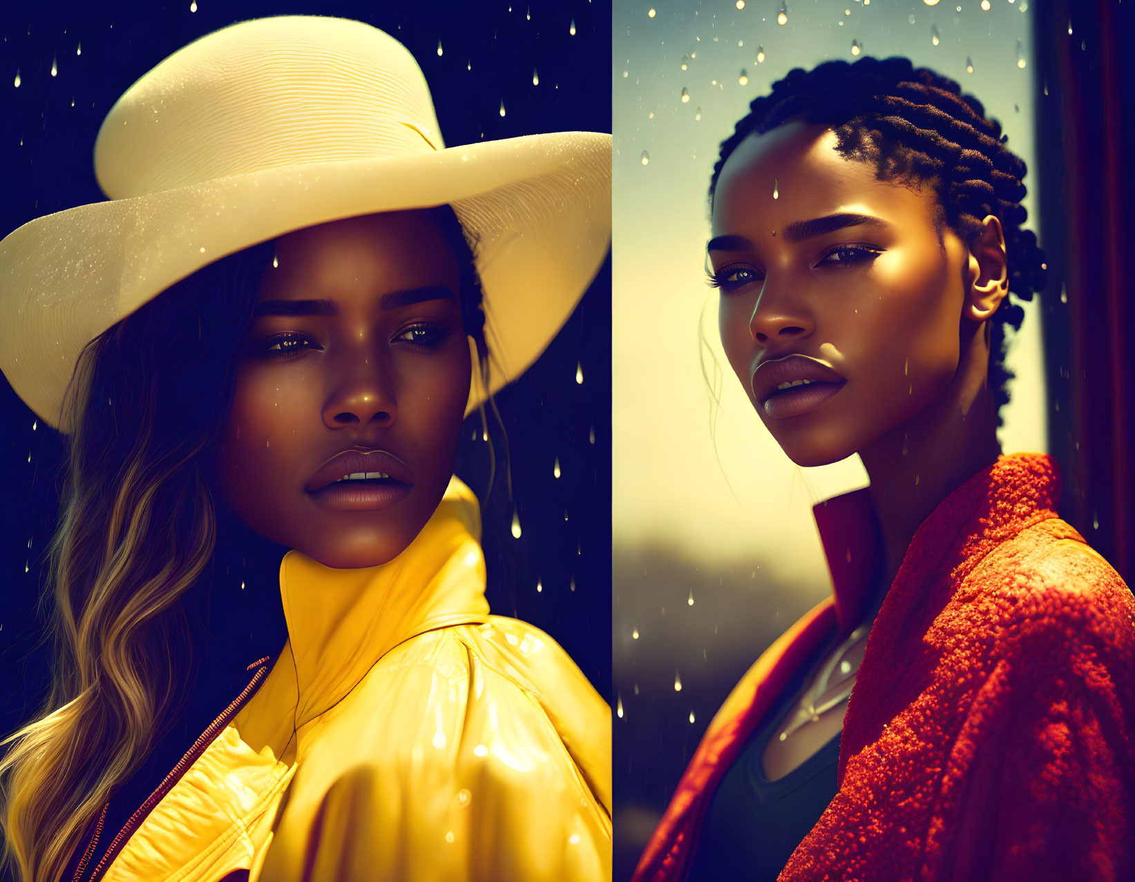 Woman with Striking Features in Yellow and Red Outfits