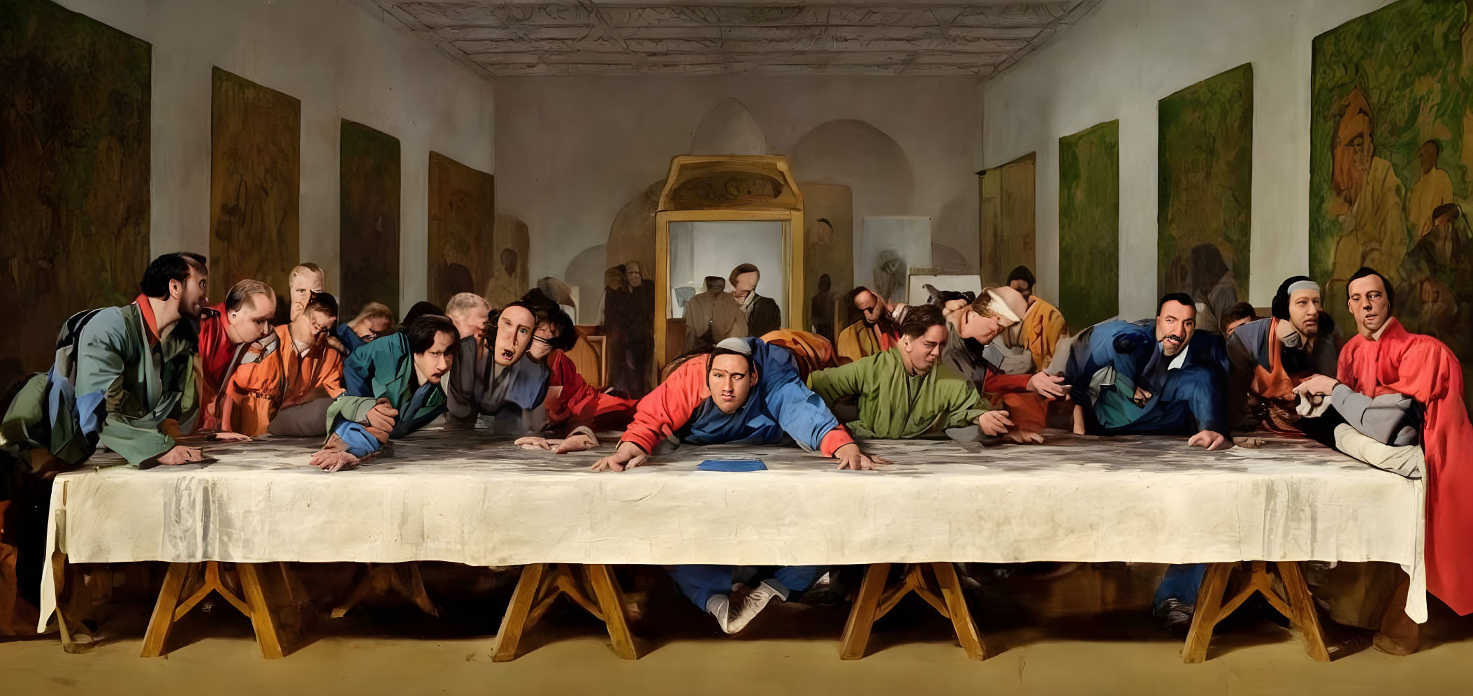 Contemporary reinterpretation of iconic Last Supper scene