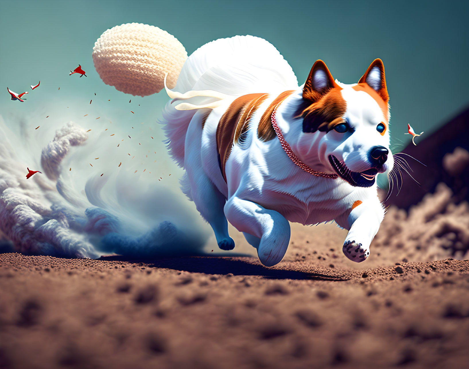 Energetic Corgi Dog Running on Sand with Animated Fur