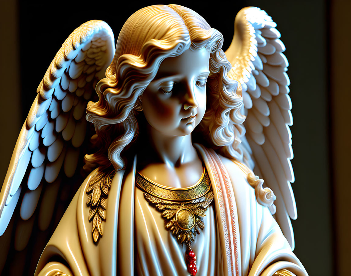 Detailed Angel Porcelain Figurine with Feathered Wings