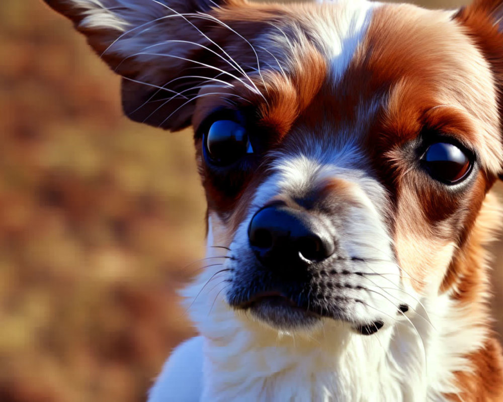 Brown and White Dog with Expressive Eyes and Head Tilt on Blurred Background