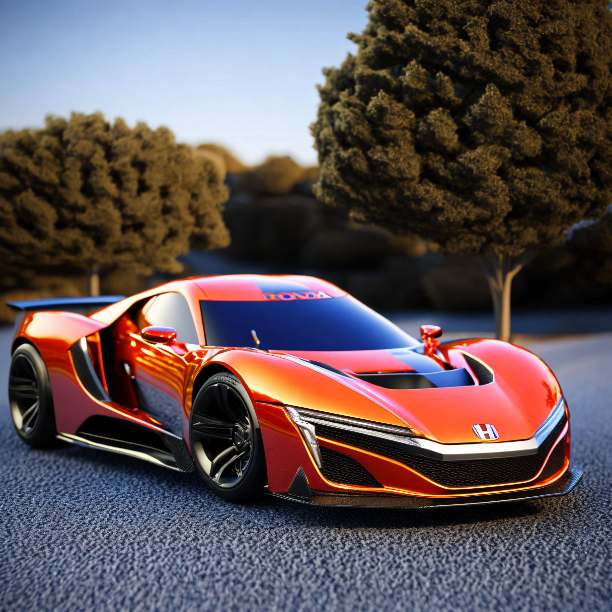 Red and Black Honda Sports Car on Asphalt Road at Dusk