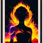 Framed artwork: Woman silhouette with fiery hair in cosmic setting