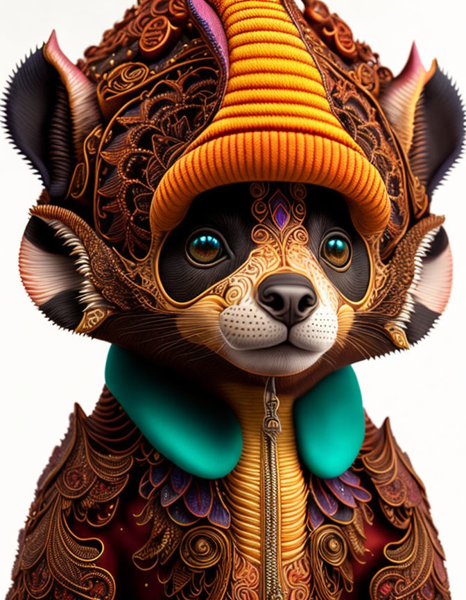 Colorful Stylized Creature with Intricate Patterns and Ornamental Design