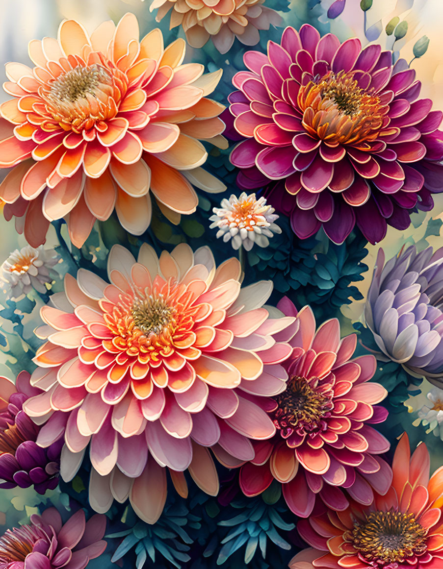 Colorful Flower Illustration in Orange, Purple, and Pink