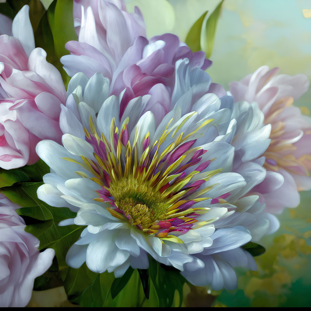 Vibrant aster with purple and white petals in close-up view