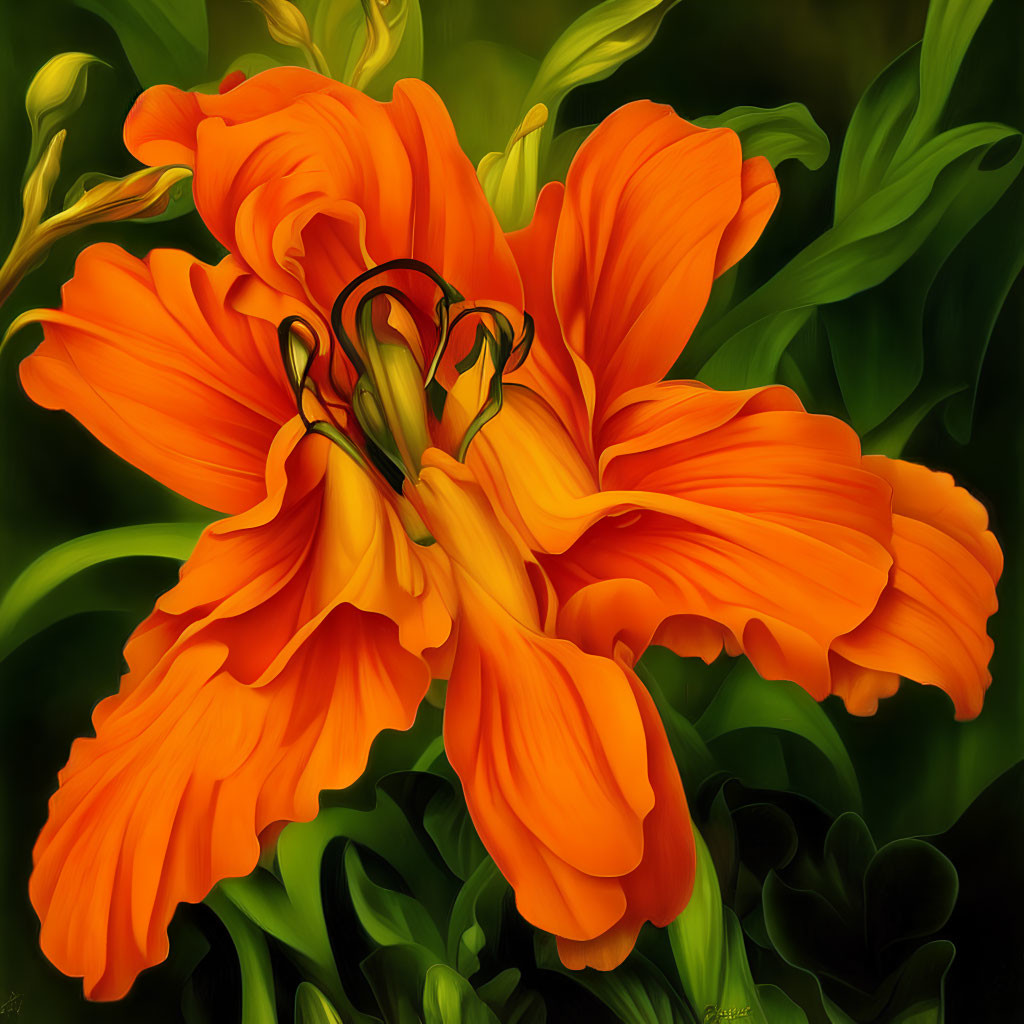 Detailed Orange Lily with Prominent Stamens on Green Foliage