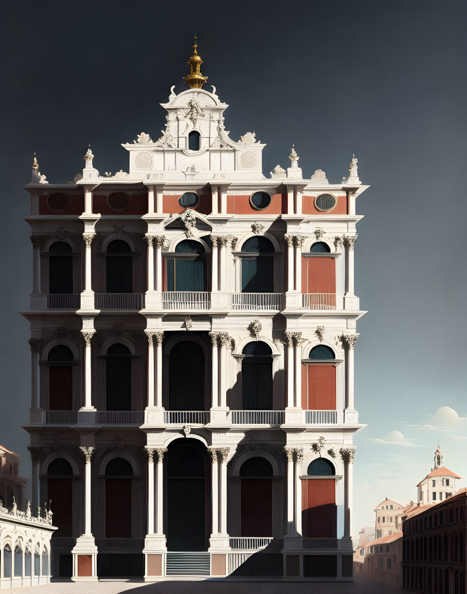 Venetian Gothic-style building with arched windows and ornate balconies