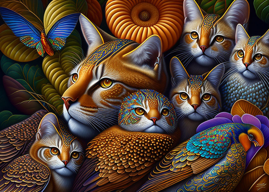 Colorful Artwork: Stylized Cats, Butterflies & Botanical Patterns