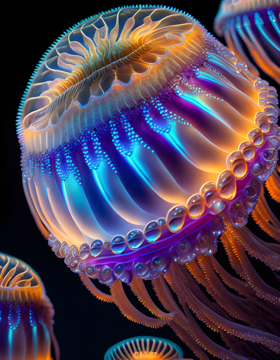 Vibrant Gradient Bioluminescent Jellyfish Underwater