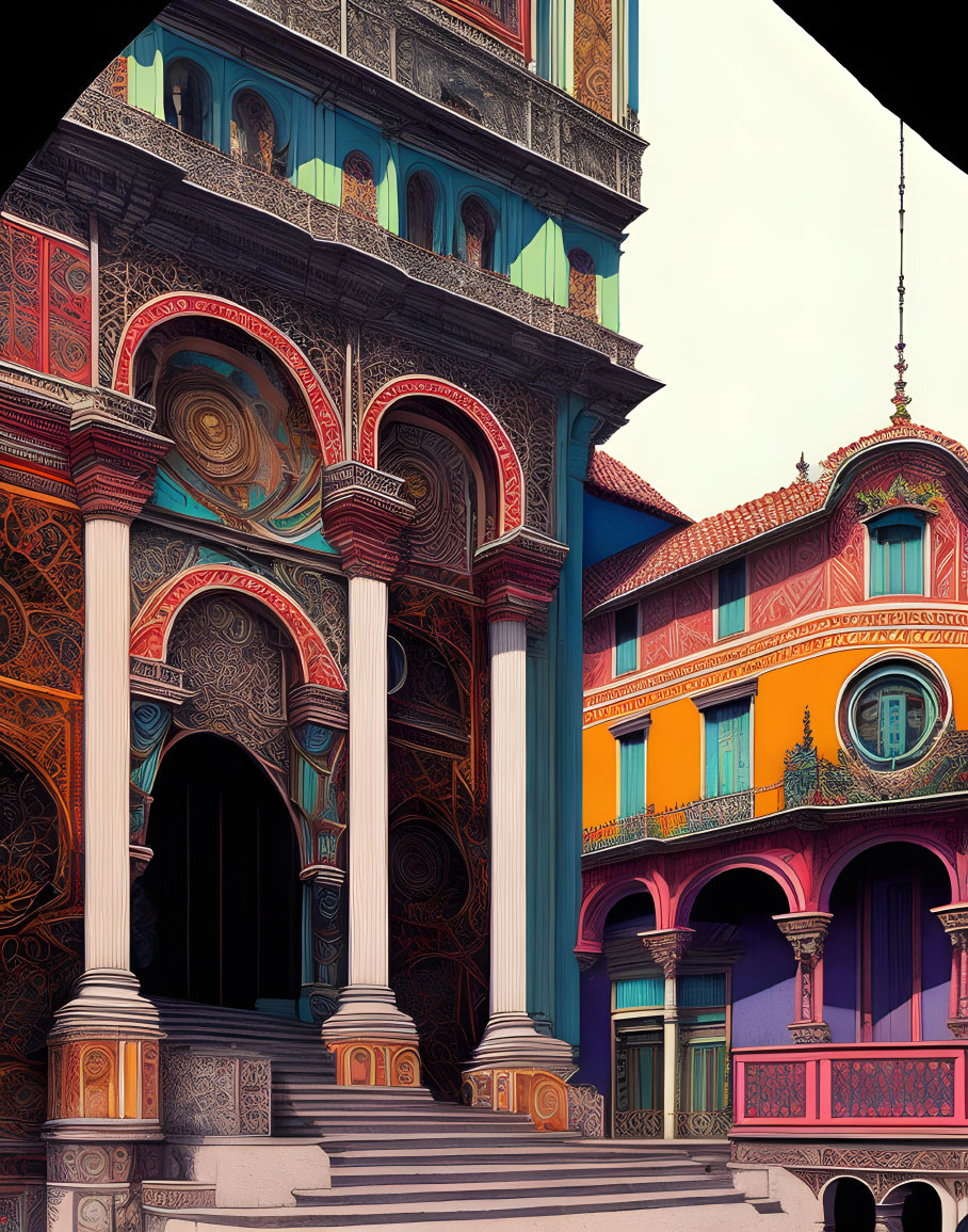 Ornate, Multicolored Buildings with Classical Architectural Elements