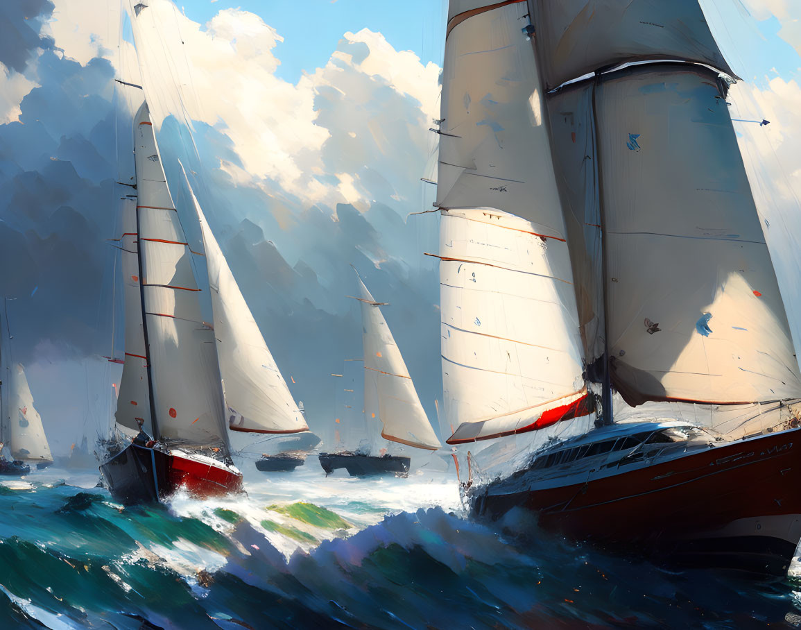 Billowing Sails: Racing Sailing Yachts on Choppy Ocean Waters