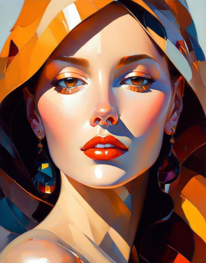 Colorful Geometric Portrait of Woman with Orange Hues