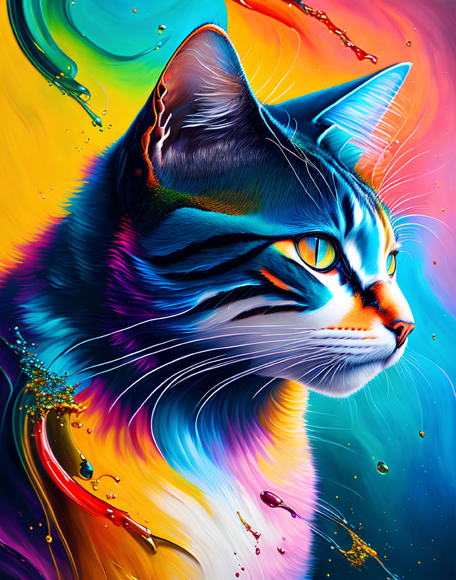 Colorful Cat Artwork with Swirling Abstract Background