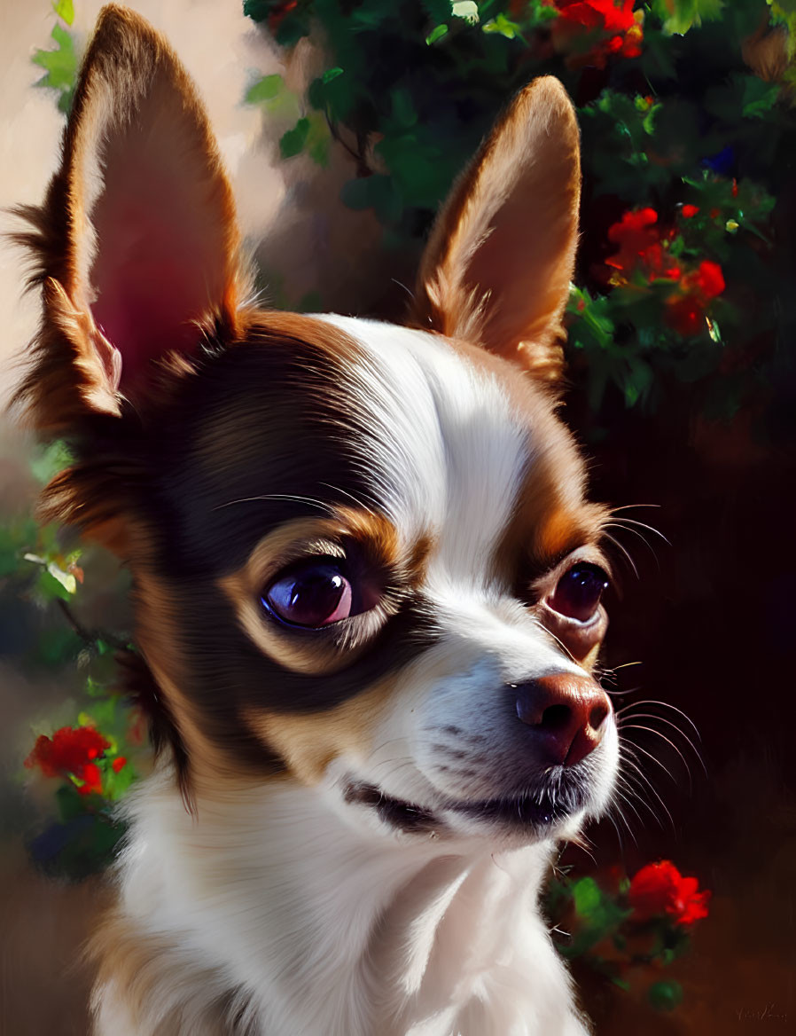 Close-Up Portrait of Chihuahua with Large Ears and Glossy Eyes