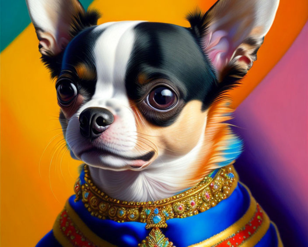 Stylized portrait of Chihuahua in royal blue costume