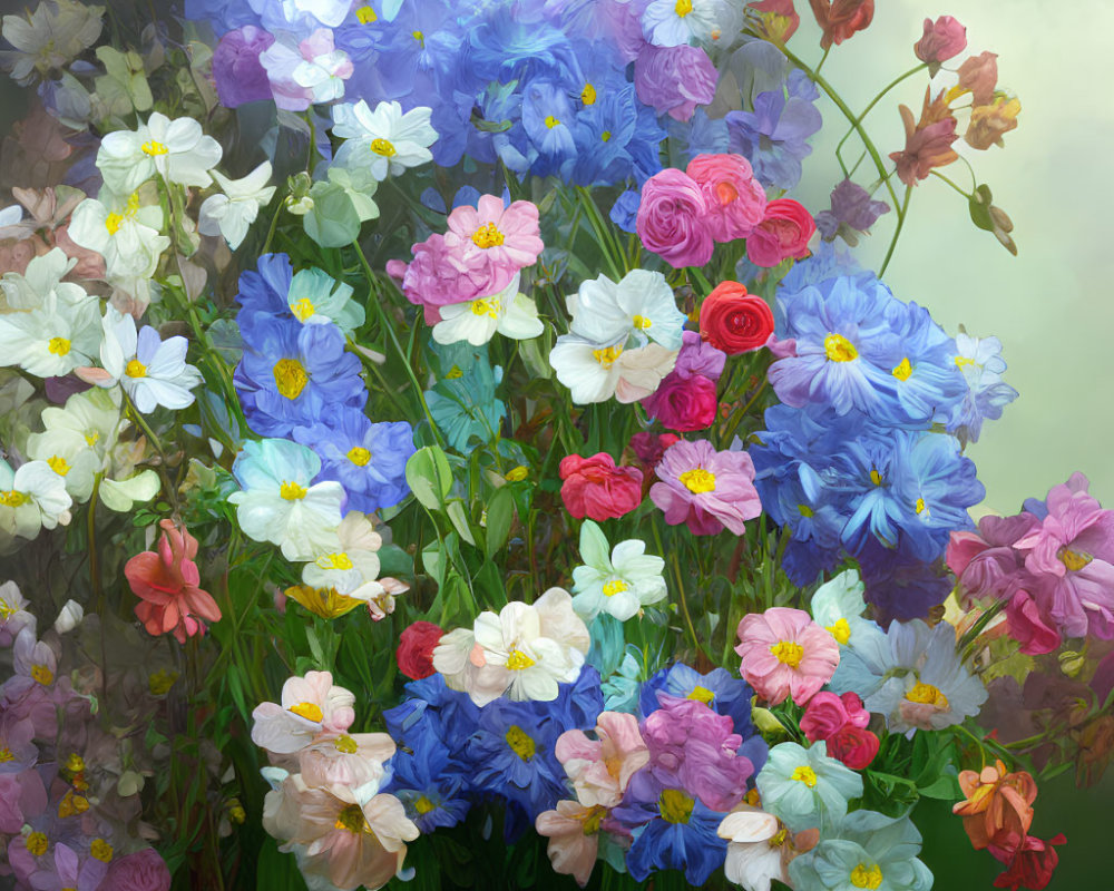 Assorted colorful flower bouquet on misty green backdrop