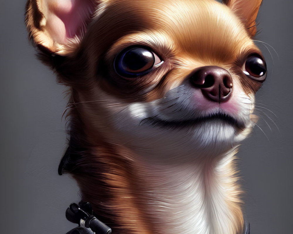 Detailed Portrait of Chihuahua with Glossy Eyes and Black Collar