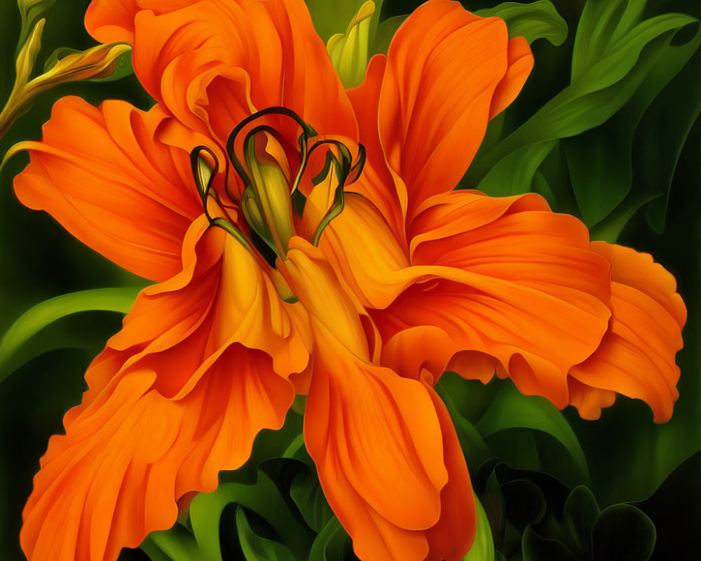 Detailed Orange Lily with Prominent Stamens on Green Foliage