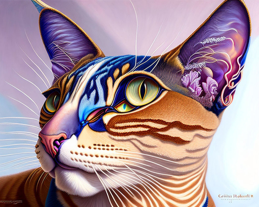 Vibrant Cat Illustration with Intricate Patterns & Colors