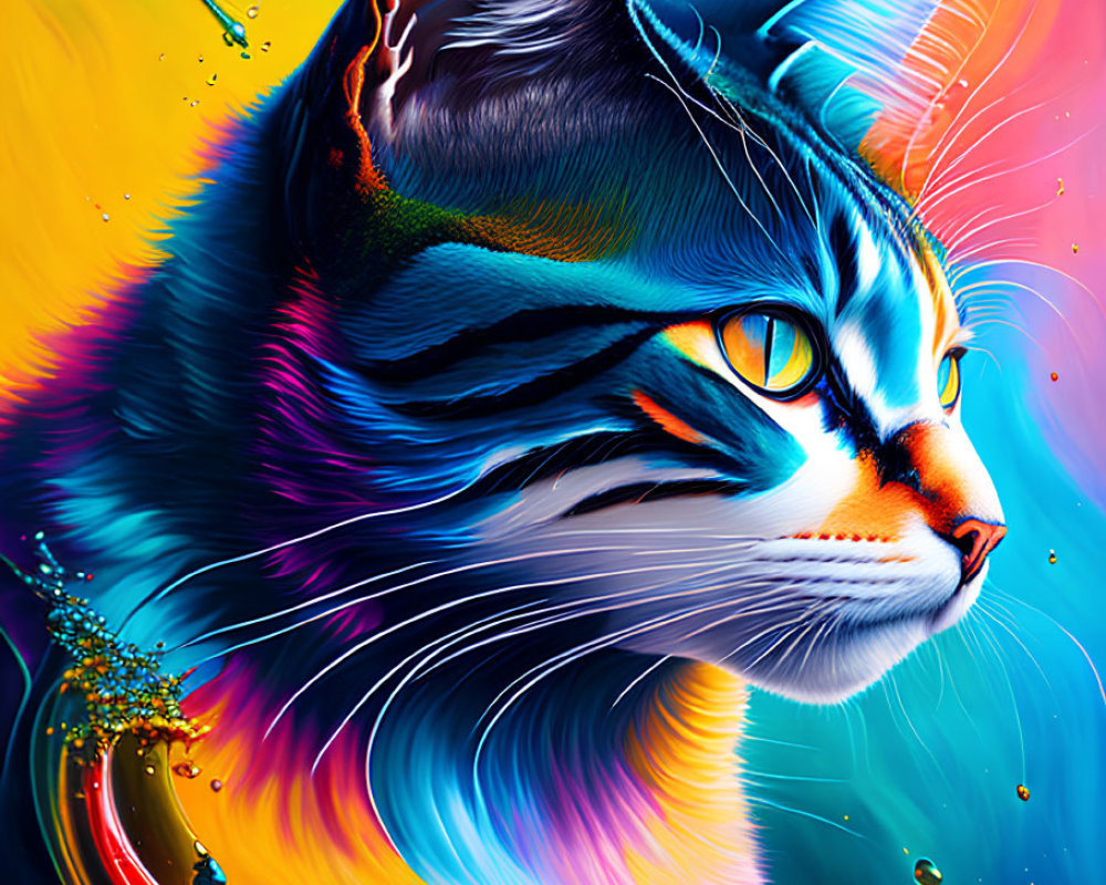 Colorful Cat Artwork with Swirling Abstract Background