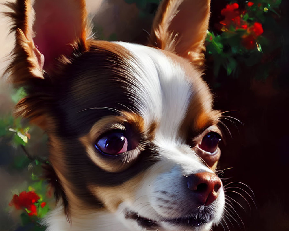 Close-Up Portrait of Chihuahua with Large Ears and Glossy Eyes