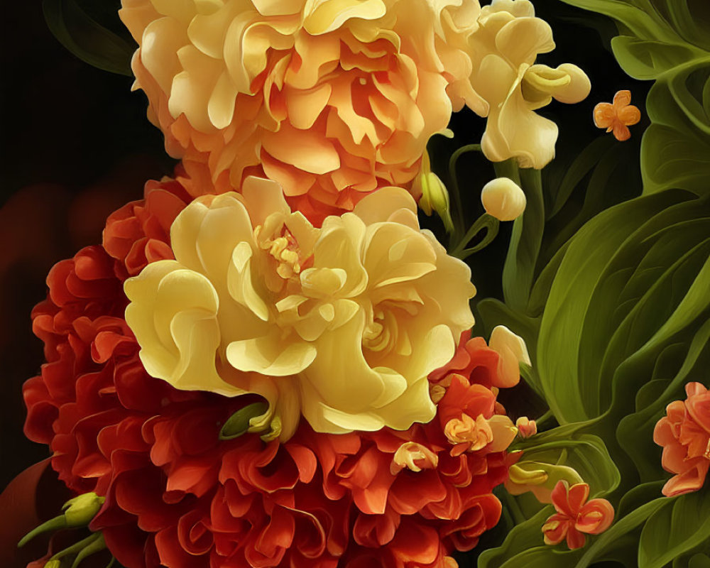 Vibrant Yellow and Orange Begonias Illustration on Dark Background