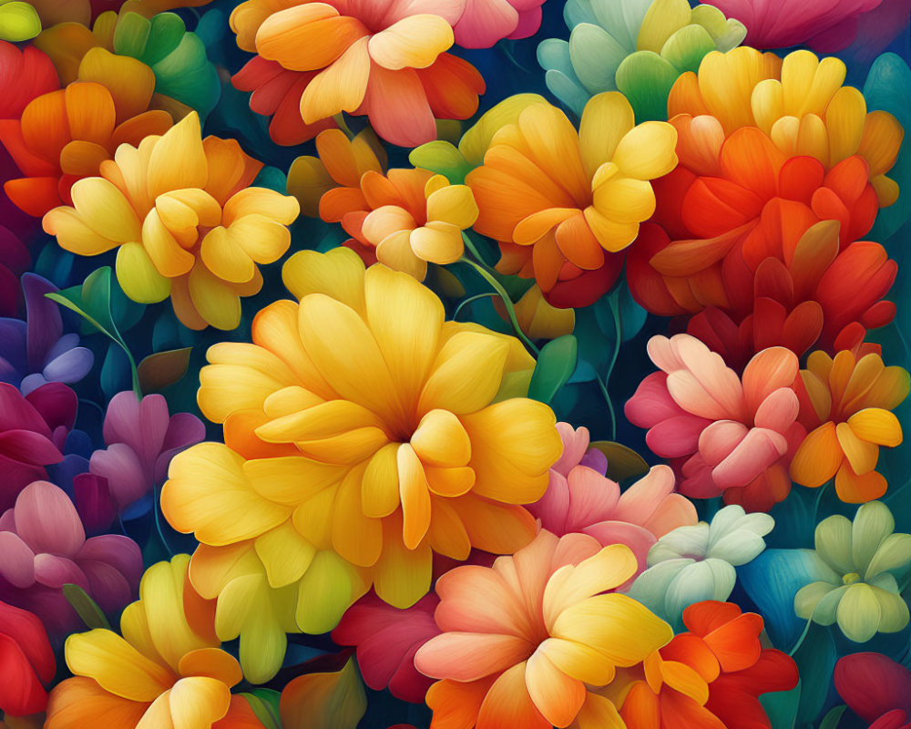 Colorful Digital Art of Layered Stylized Flowers