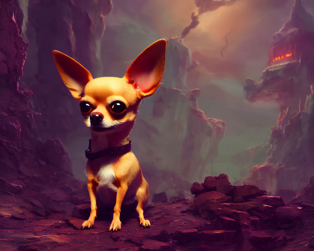 Confident Chihuahua in Dramatic Cavernous Landscape