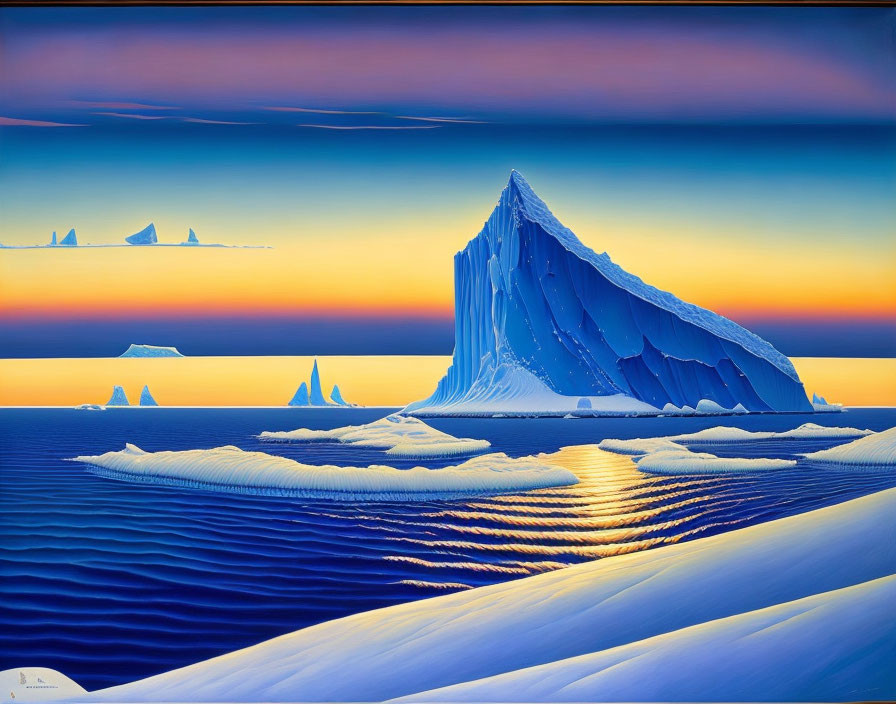 Serene Arctic Landscape with Iceberg and Sunset Reflections