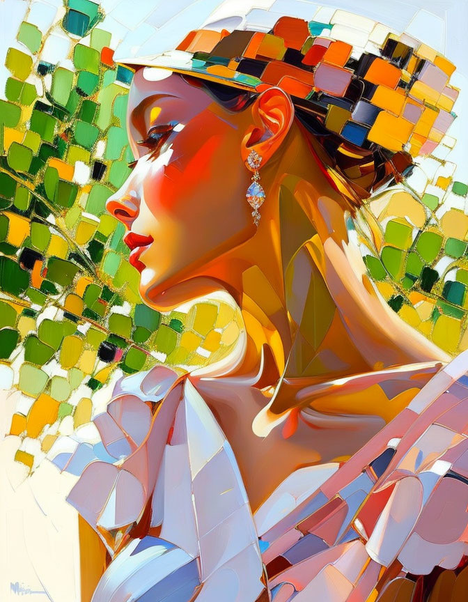 Colorful Stylized Portrait of Woman with Geometric Shapes