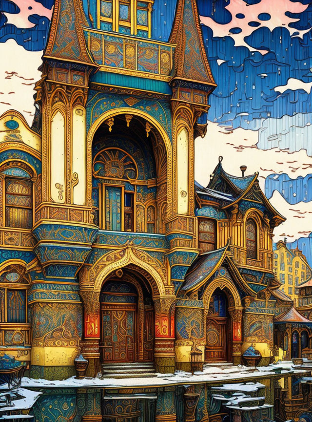 Colorful Illustration of Whimsical Architectural Structure