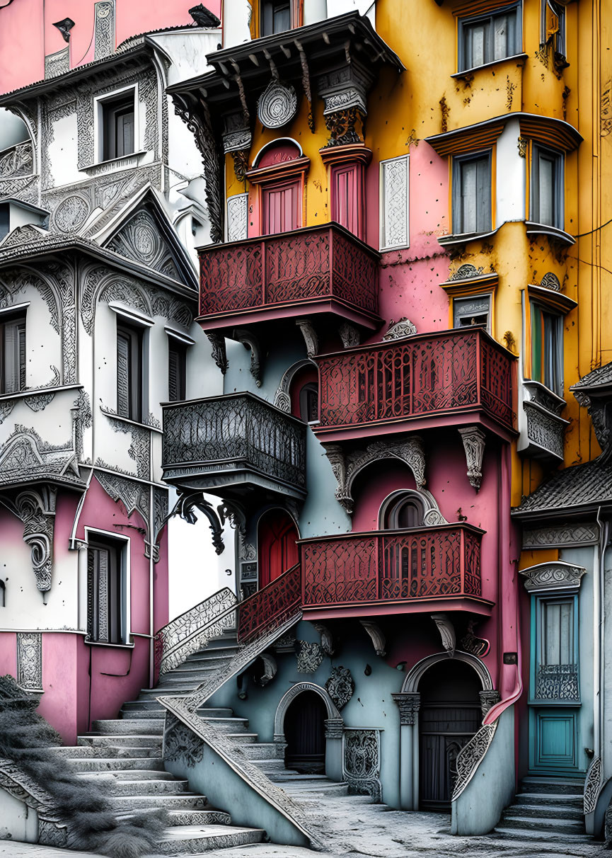 Multicolored building with cultural architectural mix