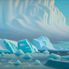 Tranquil Arctic landscape with large icebergs and pastel sky