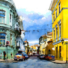 Colorful European Street Scene with Baroque Architecture and People Strolling