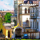 Vibrant street scene with charming building and intricate architecture