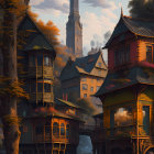 Fantasy Gothic Buildings with Pointed Roofs & Colorful Facades