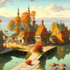 Colorful Illustration of Whimsical Storybook Village