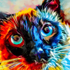 Colorful Digital Art: Exaggerated Cat with Wide Eyes in Vibrant Orange Fur