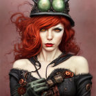 Stylized woman with red hair in steampunk outfit