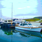 Harbor scene with boats, moon, and clear sky in painterly style