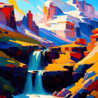 Majestic Waterfall and Colorful Landscape Scene