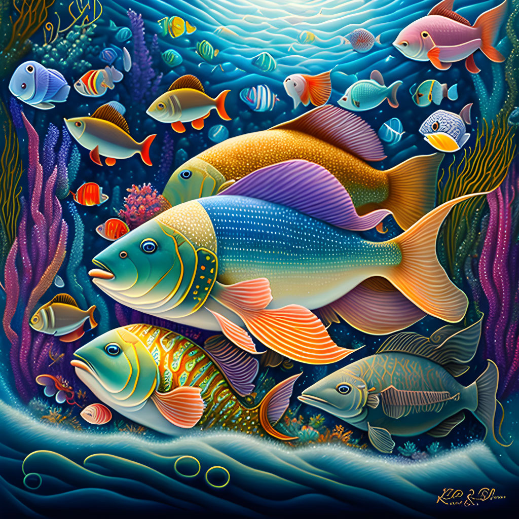 Colorful Fish and Coral Reefs in Vibrant Underwater Scene